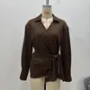 Exportación Transfronteriza Ropa de Mujer Otoño 2025 Nuevo Estilo Europeo y Americano Moderno Versátil Camisa Top de Doble Botonadura con Pliegues 97040