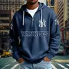 Roupas Masculinas Populares Novas em Sites Independentes nos EUA: Moletom com Capuz e Zíper Meio Aberto com Bolso Série NFL Moletom com Design Personalizado