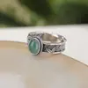 Anillo Estilo Étnico Chiba Plata Tailandesa Jade Azul Agua Cabujón Hoja de Bambú Trenzado Retro Viejo Personalizado Tendencia Nicho