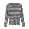 Chica Caliente Sexy Cuello en V Camisa Murciélago Tejido de Punto para Mujer Rayas Holgado Casual Prenda Base Estilo Perezoso de Manga Larga Tejido de Punto