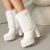 Botines Dulces Lolita con Cuello de Piel, Botas de Media Caña para Mujer, Plataforma de Tacón Alto Grueso, Botas de Monta, Tallas 40-50, Comercio Exterior