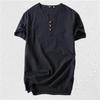 Camiseta de Lino Estilo Chino para Hombre Manga Corta Verano Color Sólido Algodón y Lino Manga Media Cuello en V Camiseta Básica Estilo Chino para Hombre Top Combinable