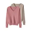 Conjunto de dos piezas de suéteres de punto holgado con cuello en V para mujer, nuevo estilo otoño e invierno, prendas de abrigo versátiles, tops elegantes de manga larga de color liso