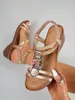 Nuevas Sandalias Bohemianas con Pedrería 2026 Casual Cómodas que Aumentan la Altura Suela Gruesa Talla Grande Tacón de Cuña Zapatos para Mujer