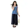Conjunto de Verano para Niñas 2026 Nuevo Elegante Niña Pequeña Casual Manga Corta Niños Medianos y Grandes Pantalones de Mezclilla con Encaje Conjunto de Tres Piezas