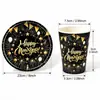 Vajilla desechable negro dorado fiesta de Año Nuevo reunión decoración de mesa suministros comida casera plato para pastel personalizado