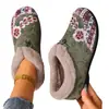 Novos Sapatos de Algodão Femininos Bordados Planos Sapatos de Mãe com Veludo para Manter Aquecido Estilo Étnico Transfronteiriços Antiderrapantes Sola Macia Sapatos Slip-On para Mulheres
