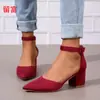 Liu Fu Novos Sapatos Femininos Europeus e Americanos Ponto de Venda Bico Fino Moda Comércio Exterior Tamanho Grande Salto Alto Sapatilhas Femininas Moda com Fivela