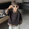 Ropa de Primavera y Otoño para Niños Niños Sudadera con Capucha Camisa a Cuadros Falsa de Dos Piezas Estilo Coreano para Bebés Chaqueta Elegante Ropa para Niños Pequeños y Niños Pequeños
