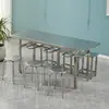 Mesa e cadeira de fast food 6 pessoas mesa e cadeira de refeitório banqueta suspensa de aço inoxidável mesa de jantar combinação de mesa e cadeira para refeitório escolar de empresa