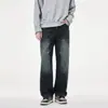 Jeans masculinos retro de alta rua americana 2026, calças retas lavadas com efeito desgastado de outono, calças casuais largas de alta rua