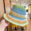 Sombrero de paja arcoíris Dopamine 2024, nuevo estilo, para mujer, para vacaciones en la playa, protector solar, sombrero de pescador de paja
