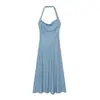 Venta Caliente Transfronteriza de AliExpress Nuevas Llegadas Primavera 2026 Vestido de Mezclilla para Mujer Ajustado Ceñido a la Cintura Cuello en V Cuello halter