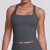 Novo Colete Costas Bonitas de Cor Sólida com Costelas e Tecido Escovado para Mulheres, Ajustado de Secagem Rápida Top Esportivo para Corrida Fitness Roupa de Yoga
