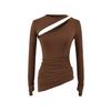 Diseño Otoño Temprano 2025 Camisa Base de Manga Larga con Recortes, Multiusos de un Solo Hombro con Top de Camiseta de Hombro Caído Removible para Mujer
