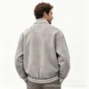 Chaqueta de béisbol retro americana de gamuza para hombre, tendencia de otoño, marca, chaqueta desgastada tie-dye, ropa exterior holgada a rayas acanaladas