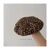 Novedad para Otoño~Boina Americana Retro con Estampado de Leopardo para Niños y Niñas, Elegante Boina Melange de Moda para Niños, Versátil