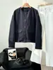 Jaqueta de Sarja de Algodão com Aparência Jeans, de Botão Único, Gola Redonda, Manga Longa, com Textura Quente e Delicada 9722