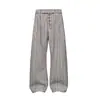 Pantalones de pierna ancha a rayas estilo americano para hombre, estilo old money, pantalones rectos casuales holgados con botones, pantalones de traje fluidos