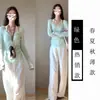 Estilo Chic Coreano, Súper Bonita, Blusa Exterior Verde de Manga Larga Única y Hermosa para Mujer, Nueva Camiseta de Verano
