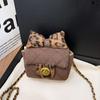 Bolsa Infantil Outono e Inverno Novo Estilo Fosco Laço Quadrada Pequena Fofa Estampa de Leopardo Mini Porta-Moedas de Menina Batom Bolsa Transversal