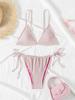 Nuevo Traje de Baño Transfronterizo Femenino Sexy Tirantes Color Sólido Bikini de Tres Puntos Dividido Traje de Baño de Comercio Exterior Europeo y Americano para Mujeres