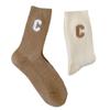 Meias Femininas de Outono e Inverno com Bordado de Letras Maillard, Meias Largas (Slouch Socks), Meias Longas Quentes e Grossas de Lã Sintética, Meias Femininas Versáteis