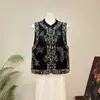 [Li] Novo colete jacquard bordado com lantejoulas estilo chinês com gola mandarim, nova coleção outono 2026 para mulheres
