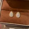 Pendientes pequeños de gota de agua para mujer, chapados en oro champán de 18 quilates y oro rosa, diseño de nicho, estilo full diamond, estilo europeo y americano