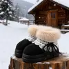 Botas de nieve altas para mujer con tacón cubierto, nuevo modelo de invierno 2026, zapatos de algodón cálidos antideslizantes con forro de felpa para interiores para mujer, aptos para uso en exteriores