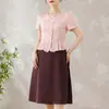 2026 Vestido Elegante de Manga Curta Simples Novo Estilo Chinês Vento Nacional Saia de Cem Pagodes Verão Novo Estilo para Meia-Idade e Idosos