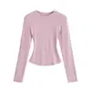 Chica Caliente Americana Kardashian Básico Sexy Look Adelgazante Cintura de Reloj de Arena Camiseta de Manga Larga Base para Mujer Nuevo Estilo 2025