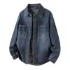 Camisa de Mezclilla Otoño Hombre Manga Larga Solapa Chaqueta Casual Otoño 2026 Nuevo Retro Azul Marca de Moda Holgada Talla Grande