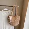 Bolsa de Palha Trançada Vazada para Mulheres 2026 Primavera Nova Tendência Moda Bolsa Tote Grande Capacidade Bolsa de Viagem Férias