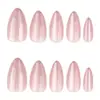 Uñas Postizas Brillantes Estilo Francés Puntas de Uña Almendradas Color Nude Ojo de Gato Deslumbrante Piezas de Uña Portátiles Uñas Postizas
