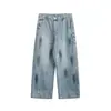 Yidao Vintage 2026 Outono Novo Estilo Americano Streetwear Jeans Solto Reto de Perna Larga com Design de Tinta Salpicada
