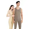 Colete Quente Antibacteriano Sem Costura 10A para Casais, Masculino e Feminino, Outono/Inverno, Gola Redonda, Espessado, Modelador, Camada Base de Lã Alemã Dupla Face