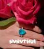 Anel de Pedra Preciosa Gota d'Água Vintage Banhado a Ouro 18K Anel de Anel Colar de Zircônia Azul Gelo Gota d'Água Que Não Desbota