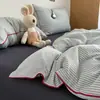 Juego minimalista de cuatro piezas a rayas 100% algodón Clase A, sábana de algodón puro con cordón incrustado catiónico, juego de tres piezas para dormitorio de estudiante 4