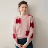 30% Cachemira 70% Lana Diseño Tejido de Flores para Mujer Otoño Invierno Cuello Redondo Holgado Versátil Suéter