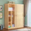 Armario de pino macizo con puertas correderas, diseño simple, adecuado para uso doméstico, hecho de madera natural, para adultos y niños, con dos puertas, y se puede ensamblar para almacenamiento