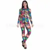 Body Estampado de Esqueleto Europeu e Americano para Halloween Feminino Manga Longa Slim Fit Collant Fantasia para Baile de Máscaras Performance de Palco