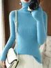 Suéter de Tricô Novo Estilo Gola Alta para Mulheres Outono Inverno Manga Longa Gola Alta Camada Base Slim Fit Canelado