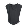 Top Sexy de Corte Ajustado con Cuello en V y Manga Corta para Mujer, Estilo Delgado, Cintura Adelgazante, Camiseta con Bajo Curvo Fruncido, Estilo Corto de Moda
