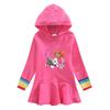 Vestido para Meninas Primavera e Outono Vestido Suéter com Capuz Estampa de Desenho Animado Time Auau Punho Arco-Íris Saia Babados Atacado
