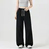 Pantalones grises oscuros de dobladillo curvo para hombre, pantalones rectos de otoño e invierno para mujer, nuevos pantalones de chándal casuales 2026, pantalones anchos holgados
