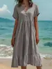Moda Femenina Nueva Primavera/Verano 2026 Vestido de Color Sólido de Manga Corta a la Moda Fruncido para Amazon y Plataformas de Comercio Electrónico Independientes