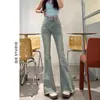 Jeans Micro-blare Té Frío para Mujer Otoño Delgado 2024 Nuevos de Cintura Alta Ajustados Pantalones de Campana para Mujer Pantalones Acampanados