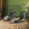 3289-9 Zapatos de tacón alto con hebilla cuadrada de diamantes de imitación, sandalias Baotou transparentes de viento de hadas, tacón fino para mujer, puntiagudas, vacías, primavera y verano, nuevas