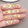Colgante Hueco de Acero Inoxidable Dorado Trébol de Cuatro Hojas Luna Estrella de Cinco Puntas Colgante Pendientes DIY Llavero Accesorios de Joyería